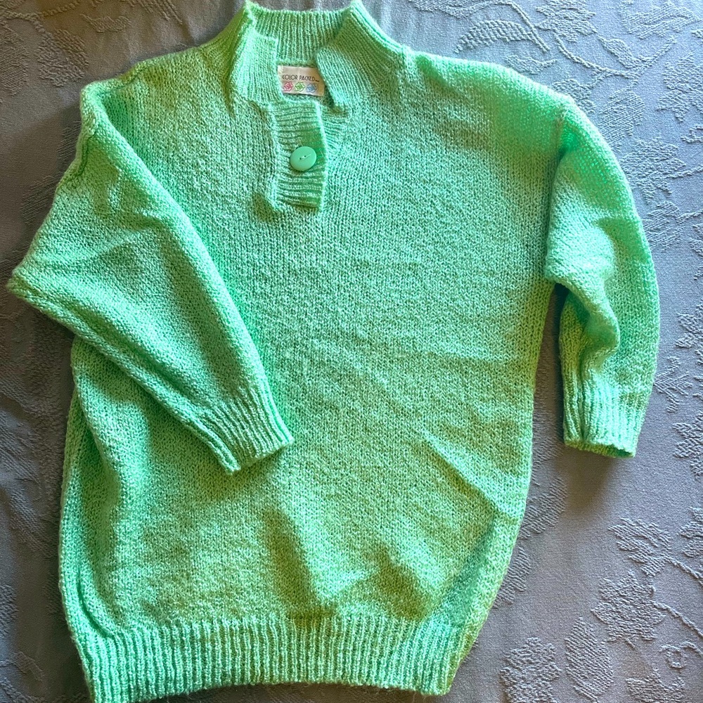 Vintage women’s knit sweater mint green 3/4 sleeves Sz 18w